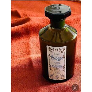 Antique France EAU DE Cologne Perfume Bottle Stopper Rare Green 1920’s Empty